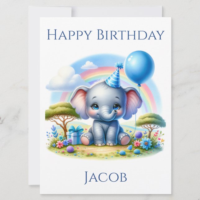 Adorable Birthday Elephant Birthday Card (Vorderseite)