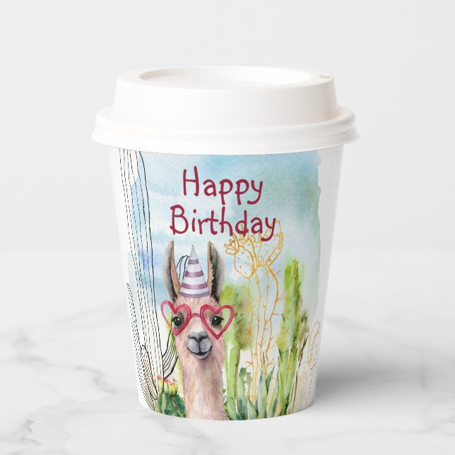 Adorable Birthday Llama Pappbecher (Vorderseite)