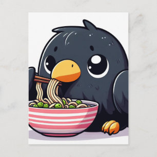 Adorable Black Bird essen Erbsen und Nudeln Postkarte