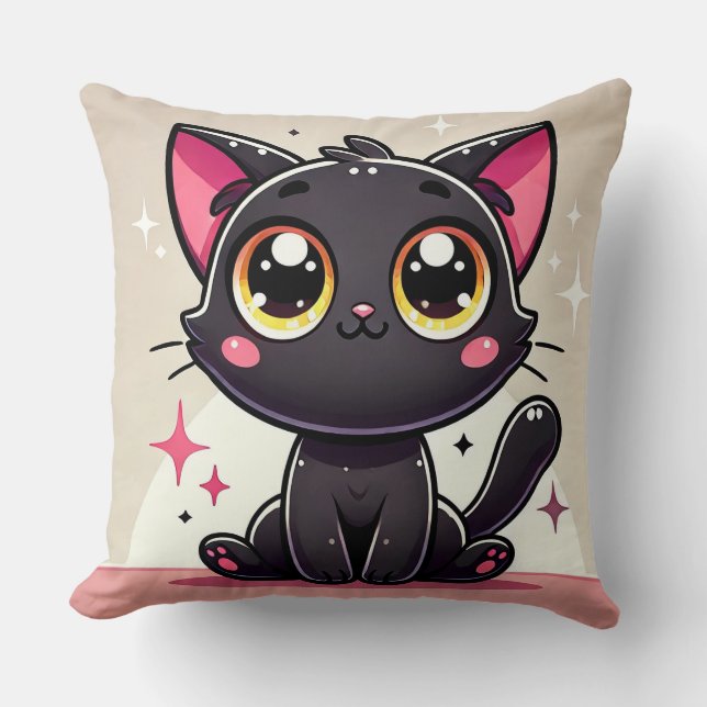Adorable Black Cartoon Cat Kissen (Vorderseite)