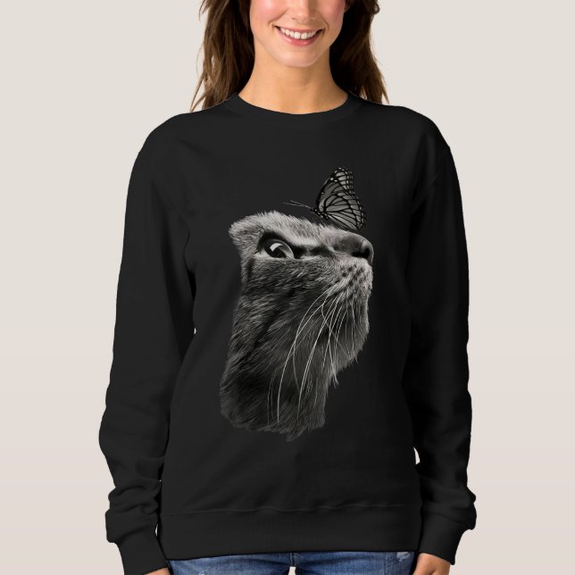 Adorable Black Cat Butterfly Sweatshirt (Vorderseite)