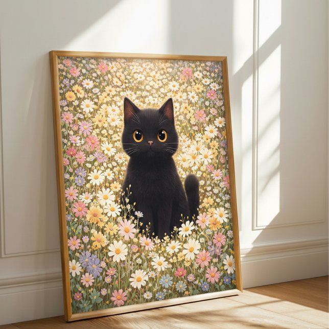 Adorable Black Cat in a Field of Daisies Poster  (Von Creator hochgeladen)