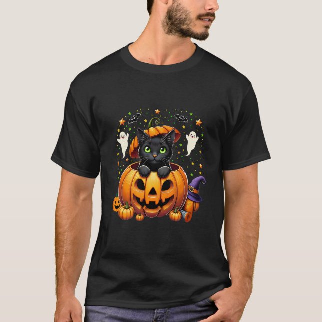 Adorable Black Cat in Pumpkin - Spooky Jahreszeit! T-Shirt (Vorderseite)