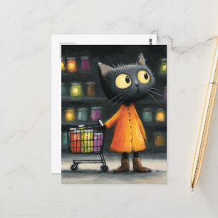 Adorable Black Cat Lebensmittelgeschäft Postkarte