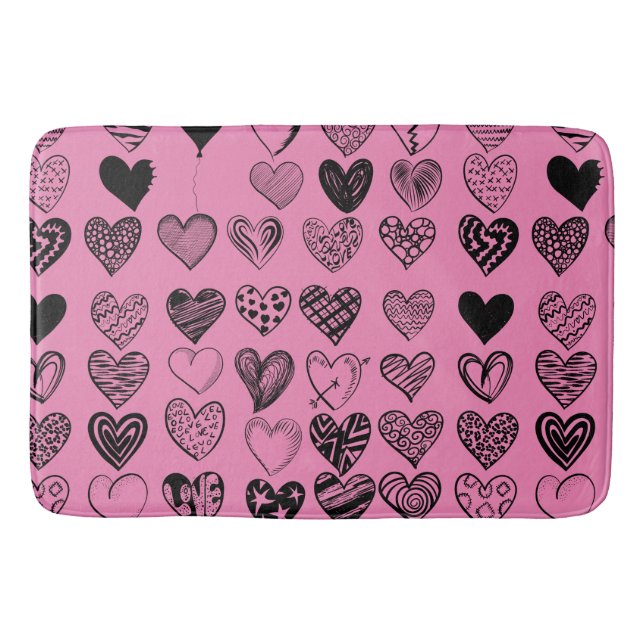 Adorable Black Heart Scribble Zeichnend Badematte (Vorderseite)