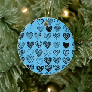 Adorable Black Heart Scribble Zeichnend Keramik Or Keramik Ornament