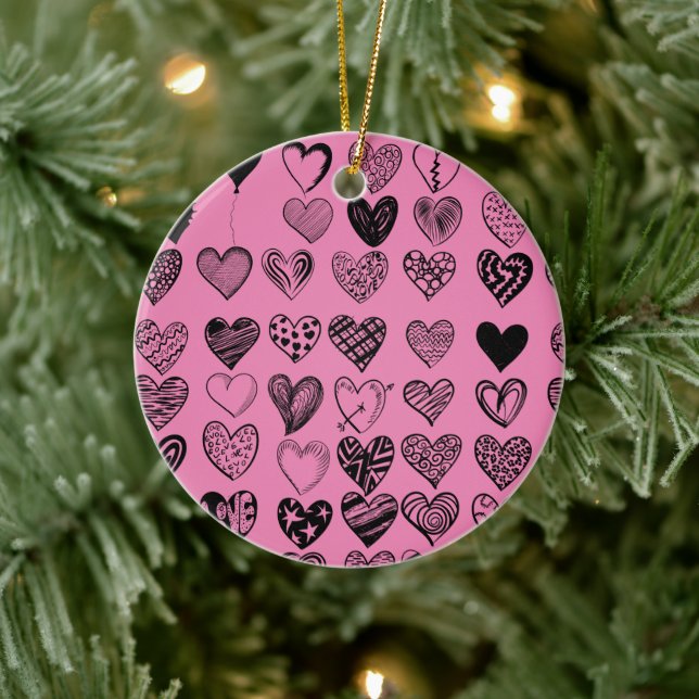 Adorable Black Heart Scribble Zeichnend Keramik Or Keramik Ornament (Baum)