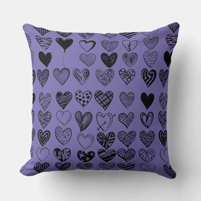 Adorable Black Heart Scribble Zeichnend Kissen (Vorderseite)