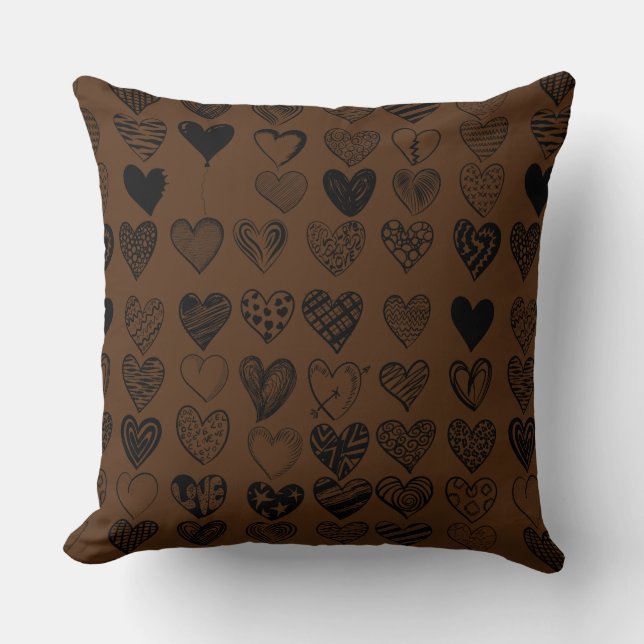 Adorable Black Heart Scribble Zeichnend Kissen (Vorderseite)