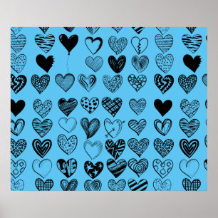 Adorable Black Heart Scribble Zeichnend Poster
