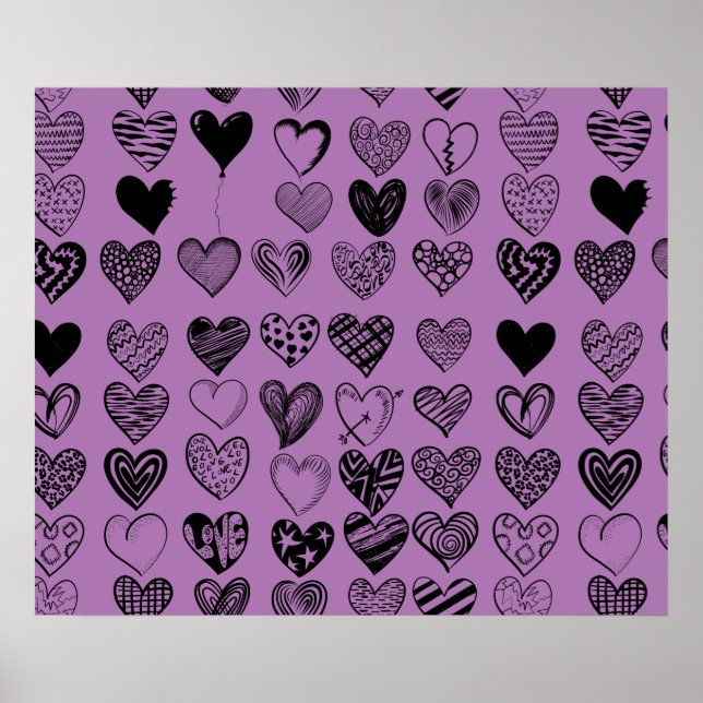 Adorable Black Heart Scribble Zeichnend Poster (Vorne)