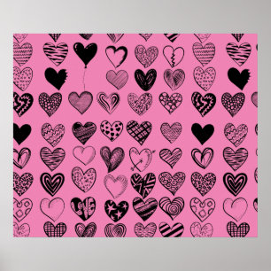 Adorable Black Heart Scribble Zeichnend Poster