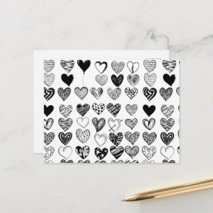 Adorable Black Heart Scribble Zeichnend Postkarte