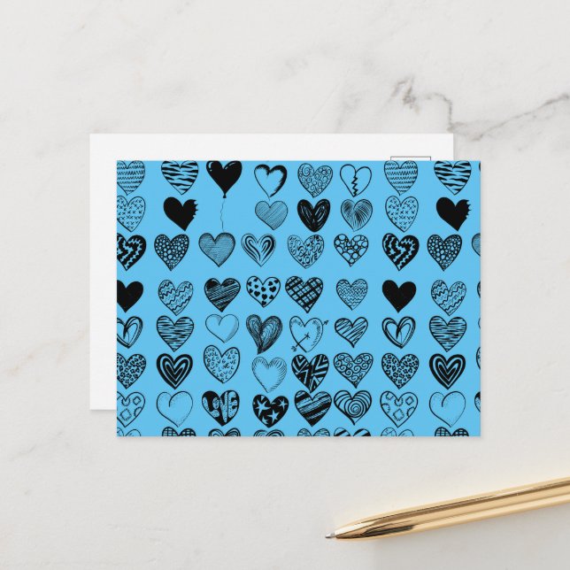 Adorable Black Heart Scribble Zeichnend Postkarte (Vorderseite/Rückseite Beispiel)