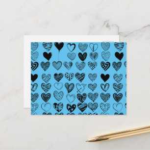 Adorable Black Heart Scribble Zeichnend Postkarte