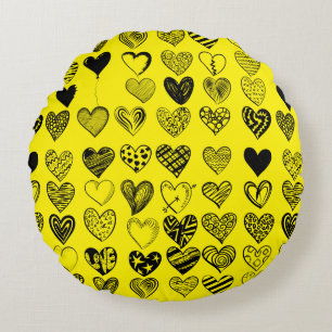 Adorable Black Heart Scribble Zeichnend Rundes Kissen