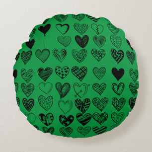 Adorable Black Heart Scribble Zeichnend Rundes Kissen