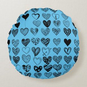 Adorable Black Heart Scribble Zeichnend Rundes Kissen