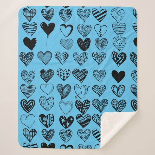 Adorable Black Heart Scribble Zeichnend Sherpadecke (Vorderseite)