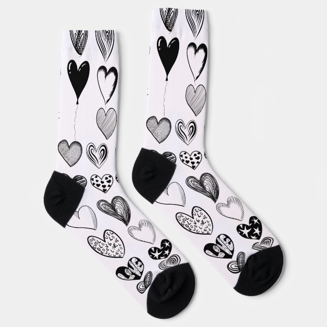 Adorable Black Heart Scribble Zeichnend Socken (Rechts)