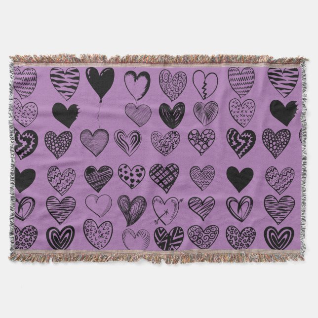 Adorable Black Heart Scribble Zeichnend Throw Blan Decke (Vorderseite)