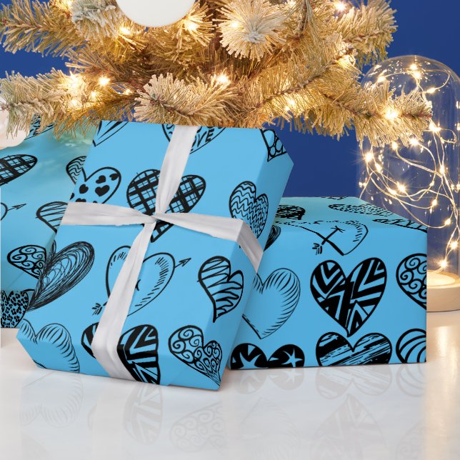 Adorable Black Heart Scribble Zeichnend Wrapping P Geschenkpapier (Feiertage)