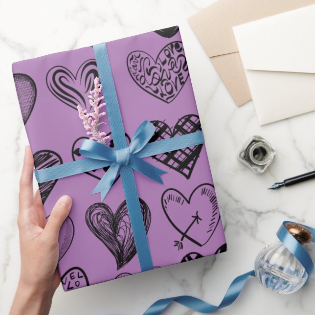 Adorable Black Heart Scribble Zeichnend Wrapping P Geschenkpapier (Schenken)