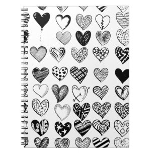 Adorable Black Heart Scribe Zeichnend Notizblock