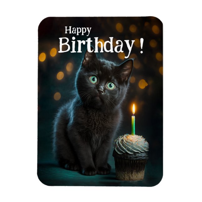 Adorable Black Kitten Geburtstag, individuell anpa Magnet (Vertikal)