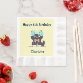 Adorable Black Kitty Birthday Paper Napkin Serviette