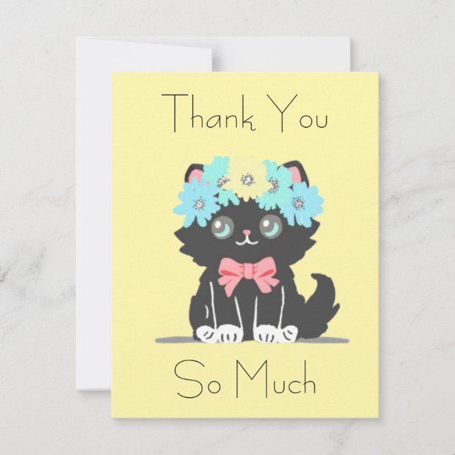 Adorable Black Kitty Flat Danke Karte (Vorderseite)