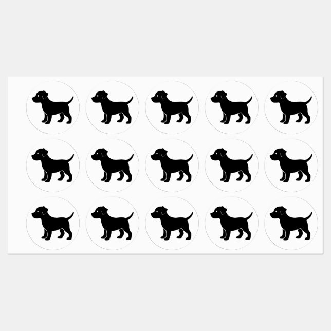 Adorable Black Puppy Silhouette Vinyl Etiketten (Blatt)