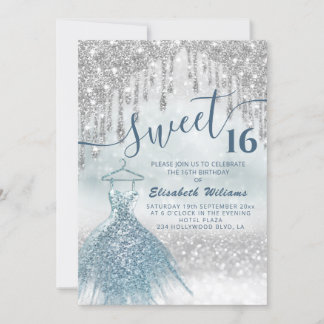 Adorable blaues Kleid silber glänzende Tropfen omb Einladung