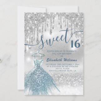 Adorable blaues Kleid silberglänzende Tropfen ombr Einladung
