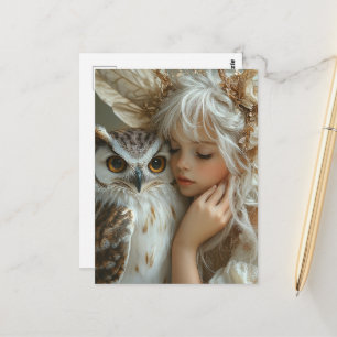 Adorable Blond Fairy and Owl Postkarte