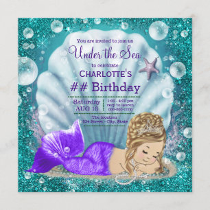 Adorable Blonde Mermaid unter dem Meer Geburtstag Einladung