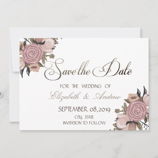 Adorable Bloral , Glitzer Hochzeit Speichern Sie d Save The Date (Vorderseite)