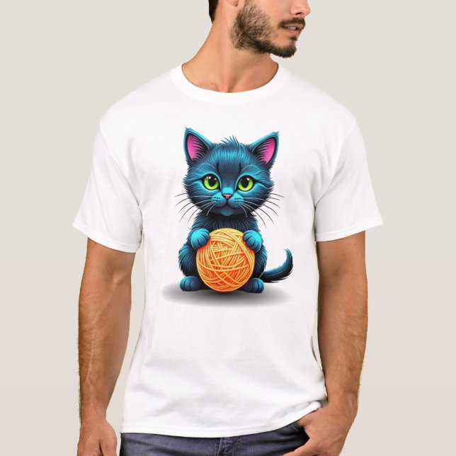 Adorable Blue Cat mit Garnball T-Shirt (Vorderseite)