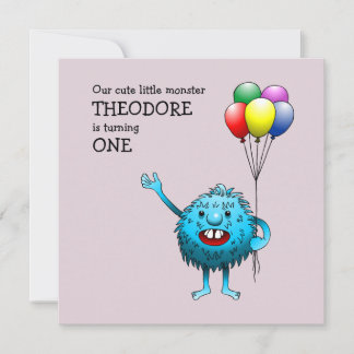 Adorable Blue Creature mit Balloons Einladung