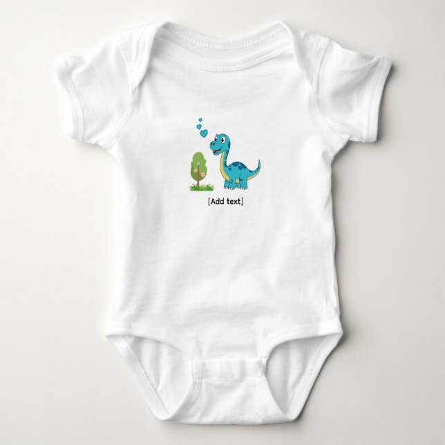 Adorable Blue Dinosaur with Hearts - Cute Brachios Baby Strampler (Vorderseite)
