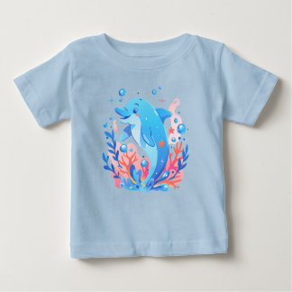 Adorable Blue Dolphin Baby Bodysuit Baby T-shirt
