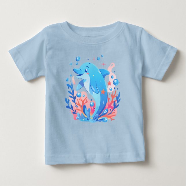 Adorable Blue Dolphin Baby Bodysuit Baby T-shirt (Vorderseite)