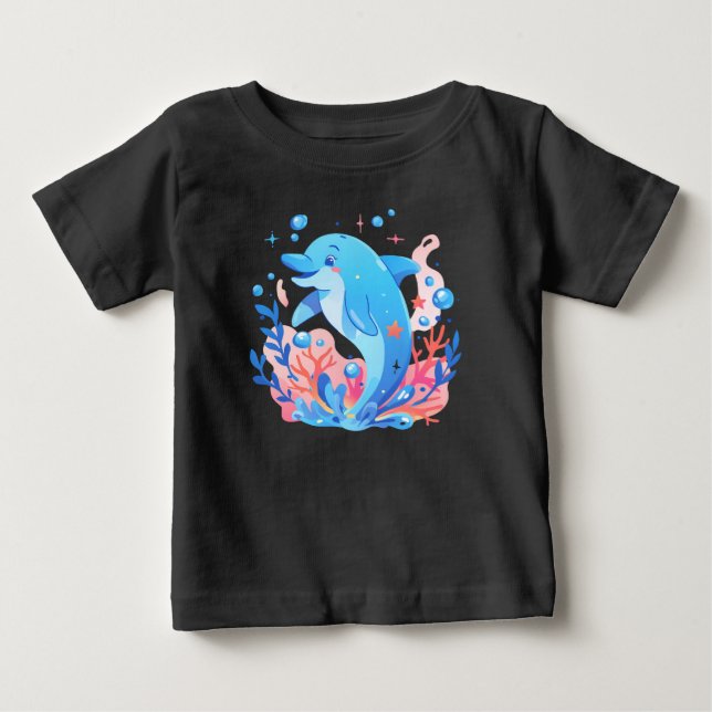 Adorable Blue Dolphin Baby Bodysuit T-shirt (Vorderseite)