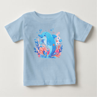 Adorable Blue Dolphin Baby Bodysuit T-shirt