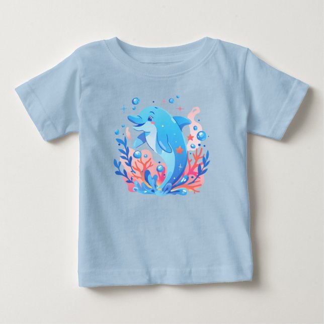Adorable Blue Dolphin Baby Bodysuit T-shirt (Vorderseite)
