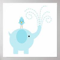 Adorable Blue Elephant and Bird