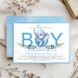 Adorable Blue Elephant Baby Dusche Einladung - Cu