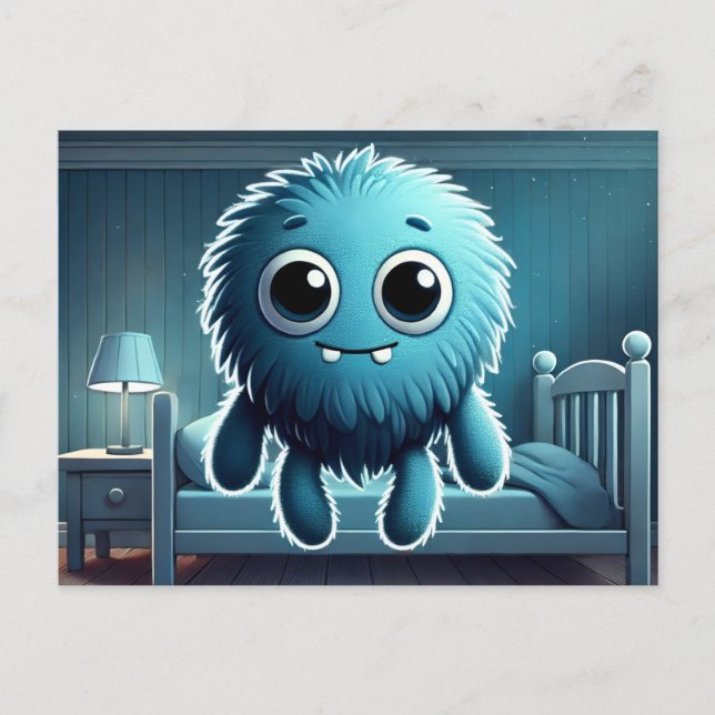 Adorable Blue Fluffy Creature Postkarte (Vorderseite)