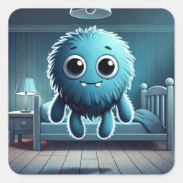 Adorable Blue Fluffy Creature Quadratischer Aufkleber