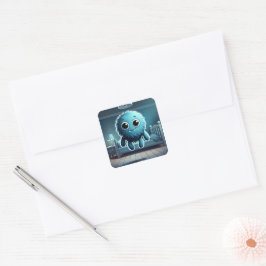 Adorable Blue Fluffy Creature Quadratischer Aufkleber